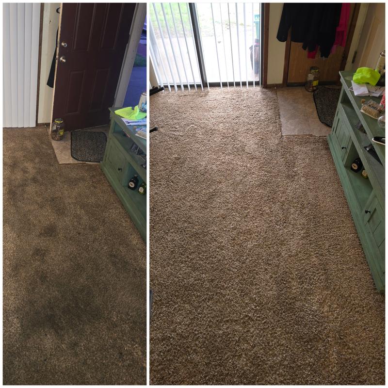 Customer photo: hallway carpet before and after cleaning