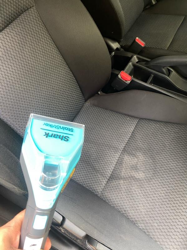 Customer photo: StainStriker tool used on a car seat
